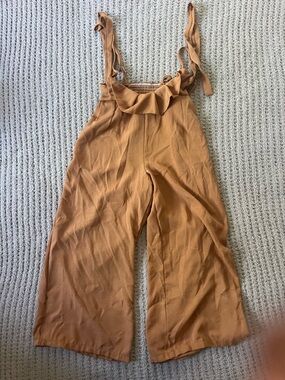 Women’s Wide-Leg paper bag trousers with Ruffle Bodice - Tan